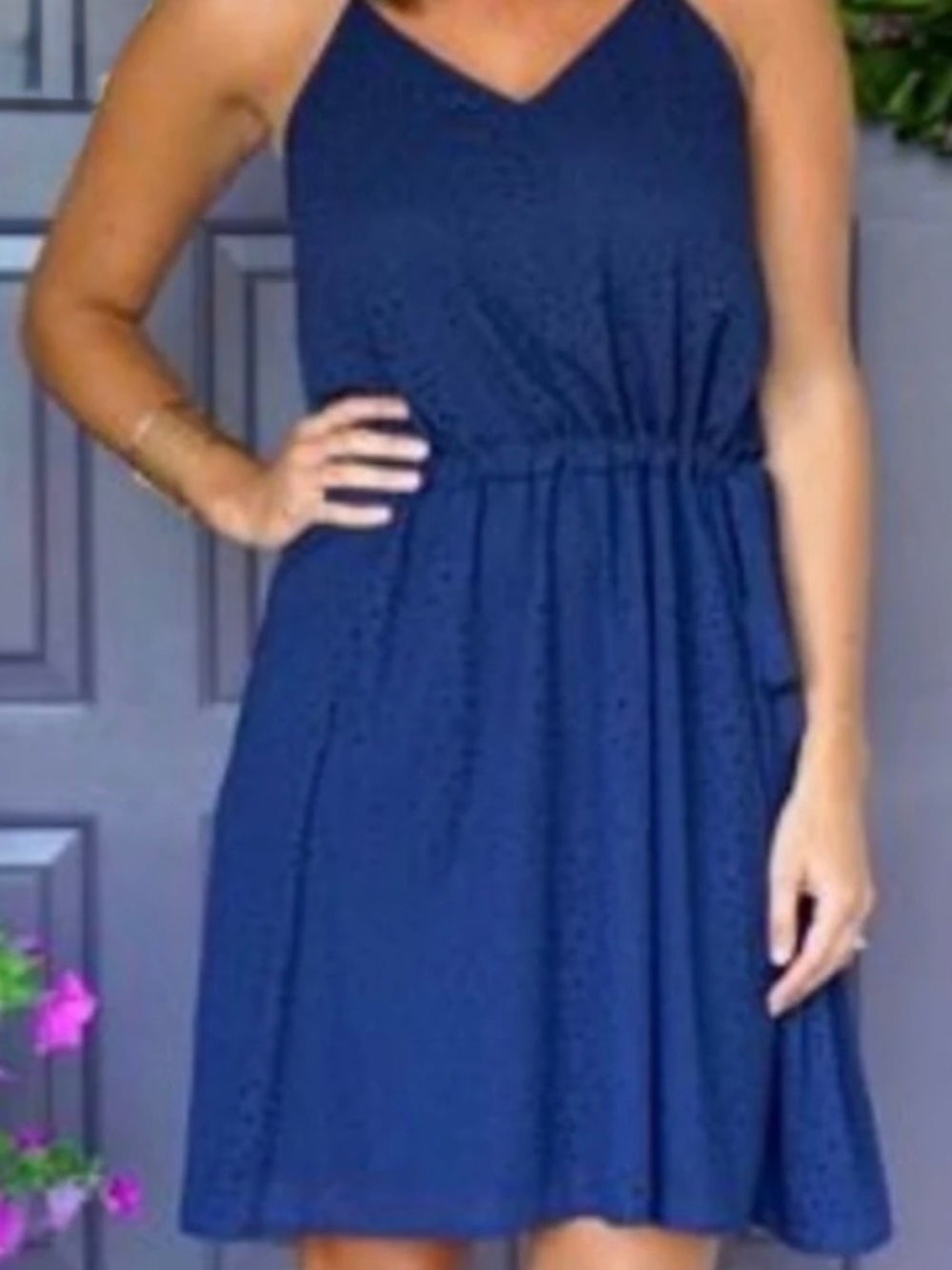 NORDSTROM Collective Concepts Galen Laser Cut Eyelet Navy Dress Medium